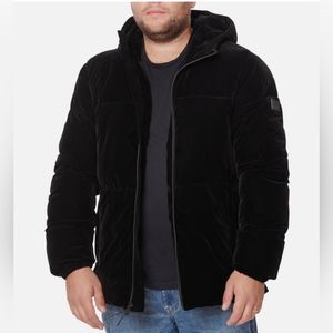 NWT Sean John Mens Quilted Hooded Velvet Puffer Jacket Black Large